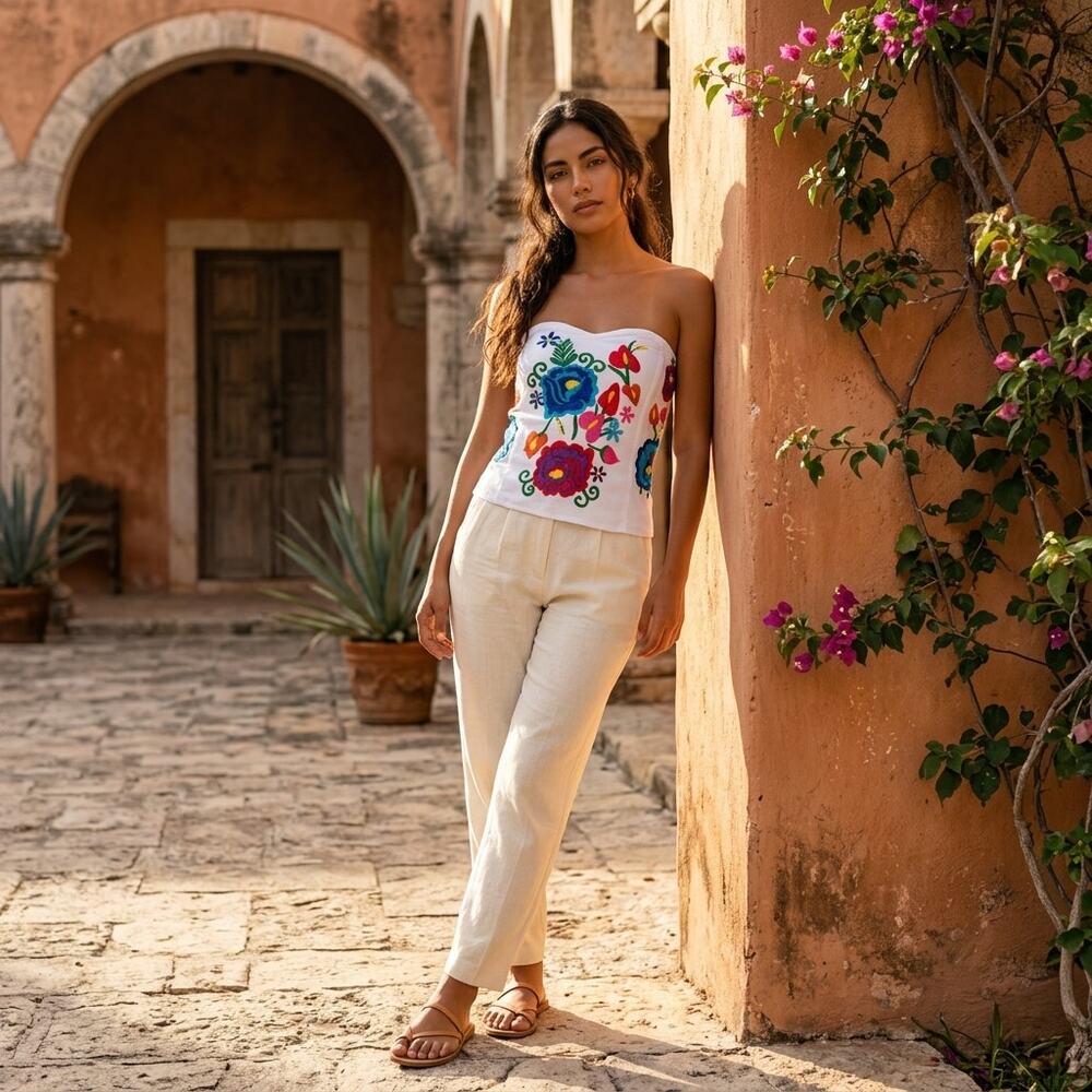 Traditional Mexican Embroidered Corset only  – Handmade Floral  FITS XS  S AND M
